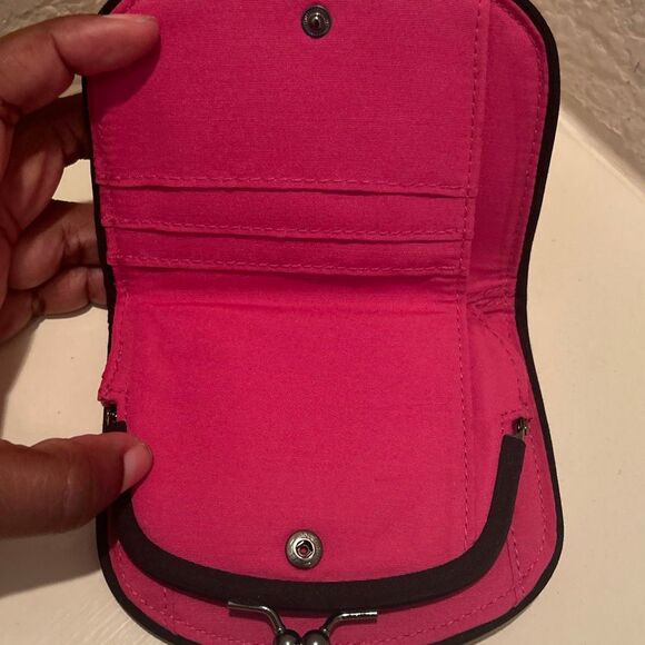 Vera Bradley Kisslock Compact Wallet Pink Fuchsia Rose Floral Print Quilted NEW - Picture 4 of 10